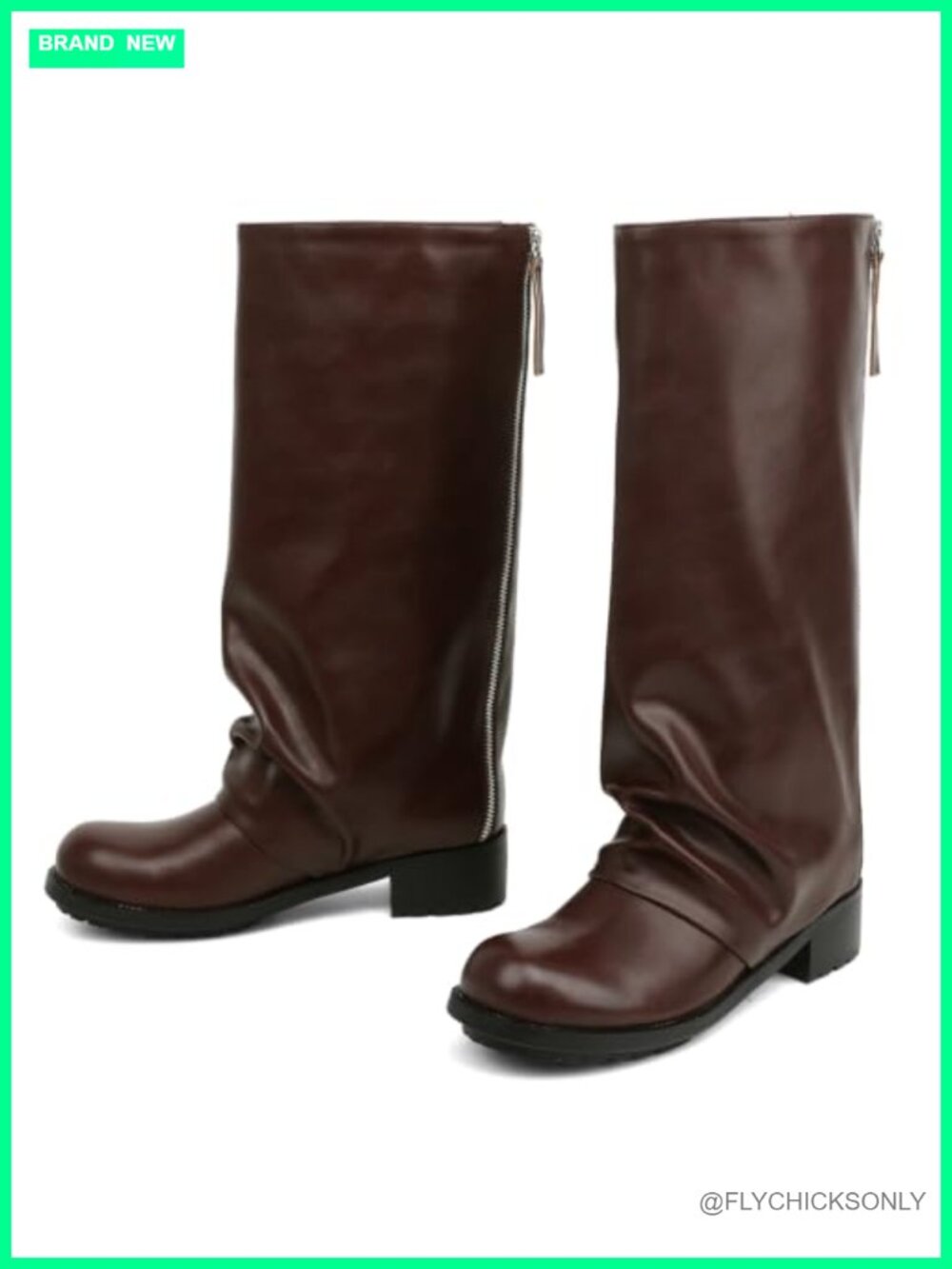 Women's Faux Leather Knee-High Boots Round Toe Low Heel Back Zipper